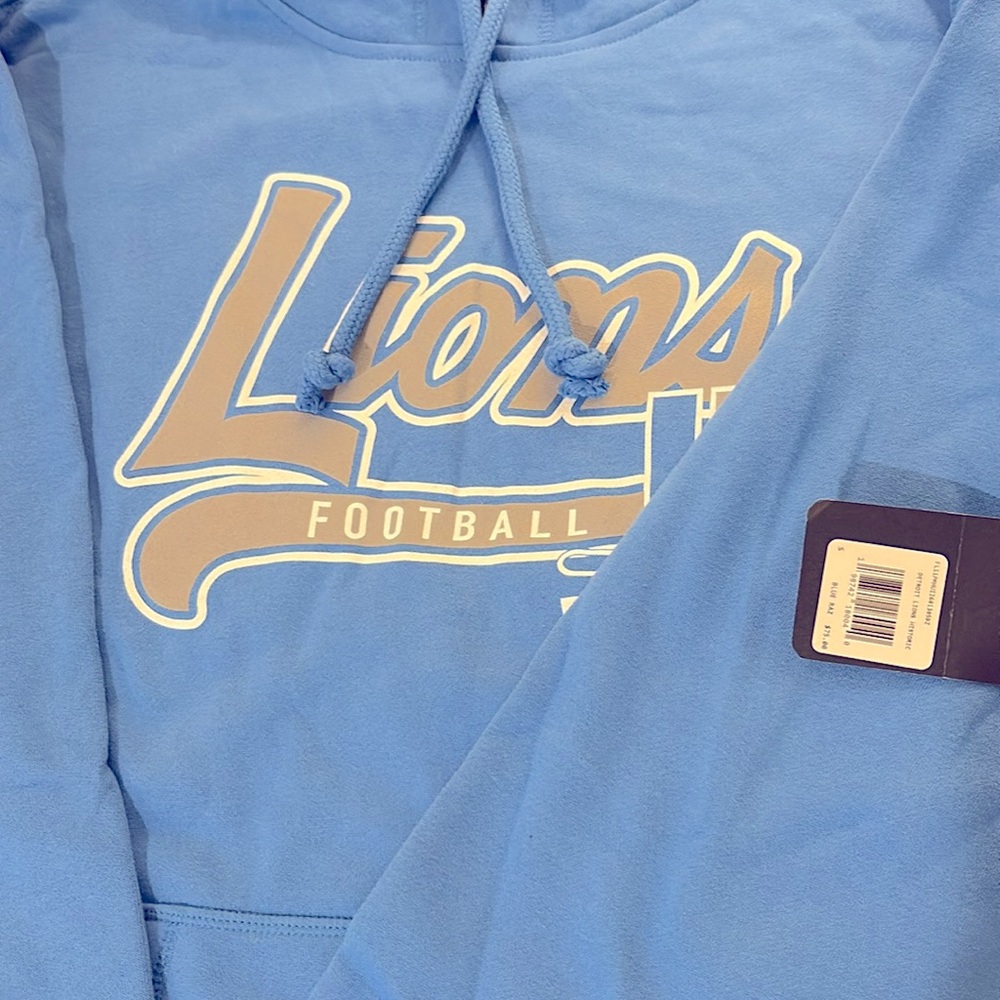 NWT [47] Brand Detroit Lions NFL Blue Script Pullover Hoodie Men's Size M or L - Picture 7 of 10